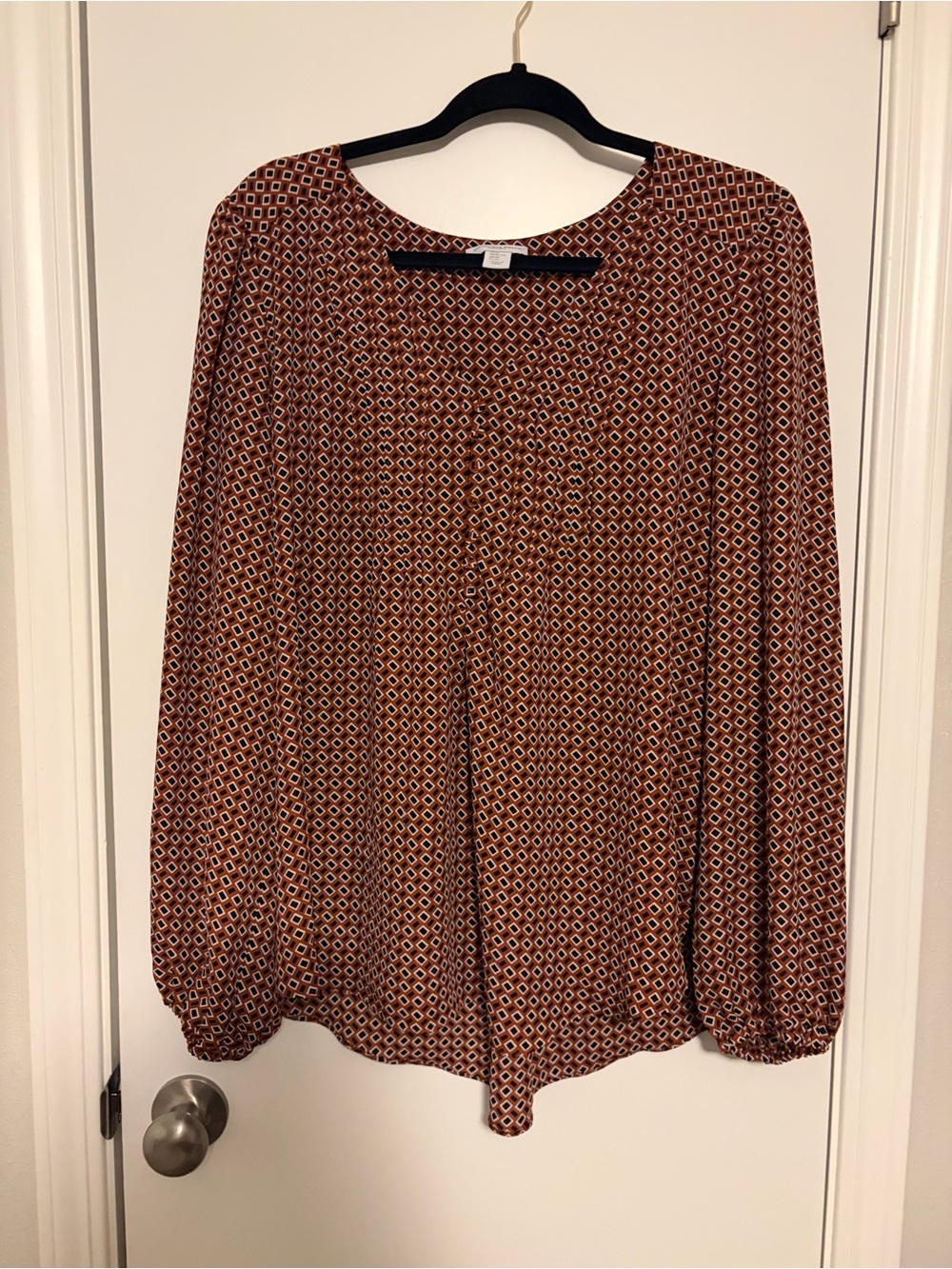 Carolina Belle Rust Geometric Long-Sleeve Blouse